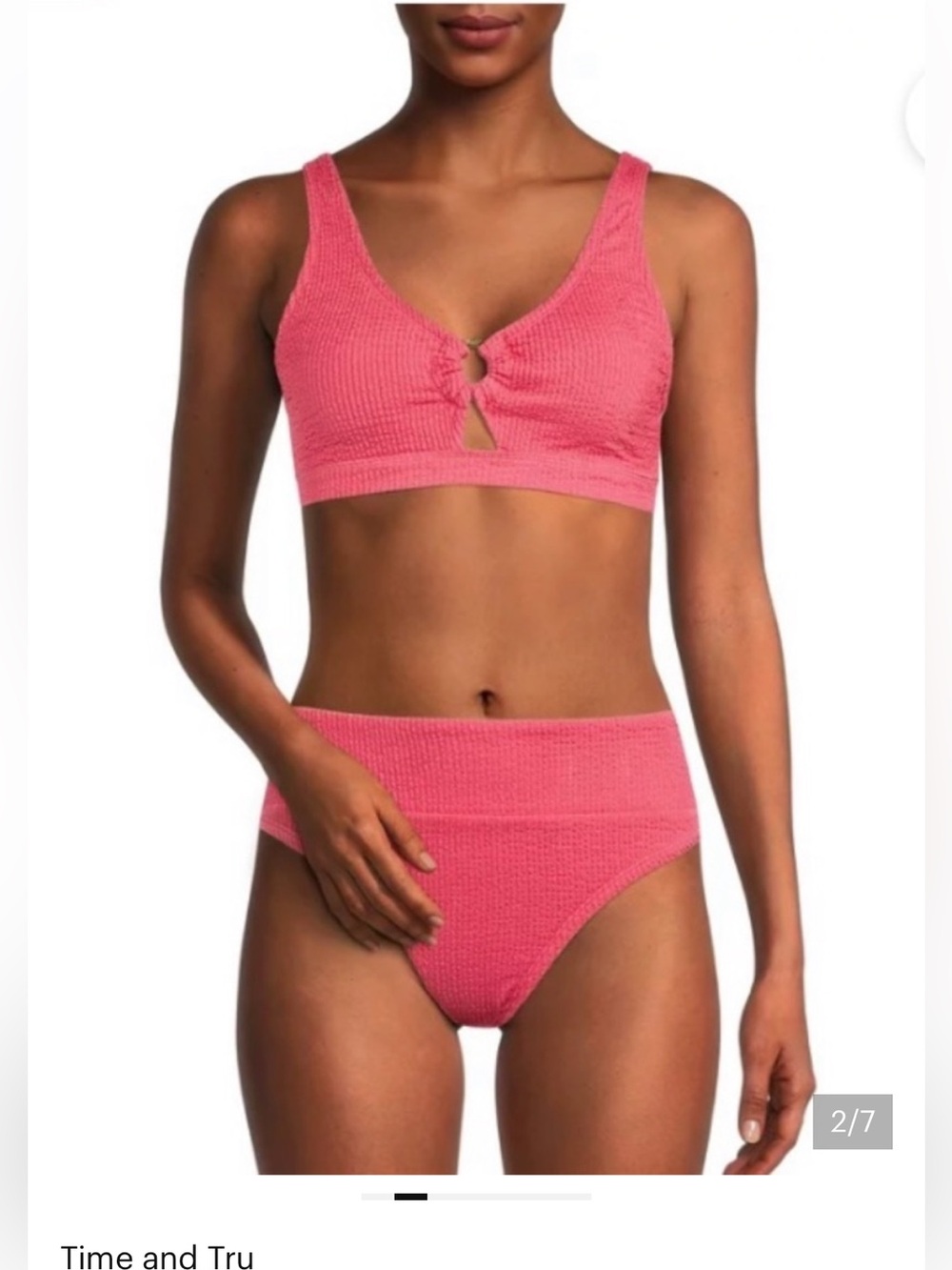 4piece Textured Red/Coral Bikini Set with Matching Stripe Cover-Up